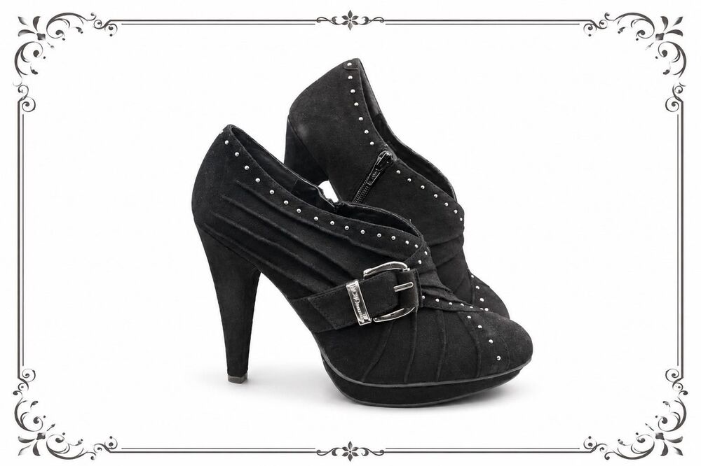BCBG Generation Stud Booties Black Suede High Heel Size 8.5